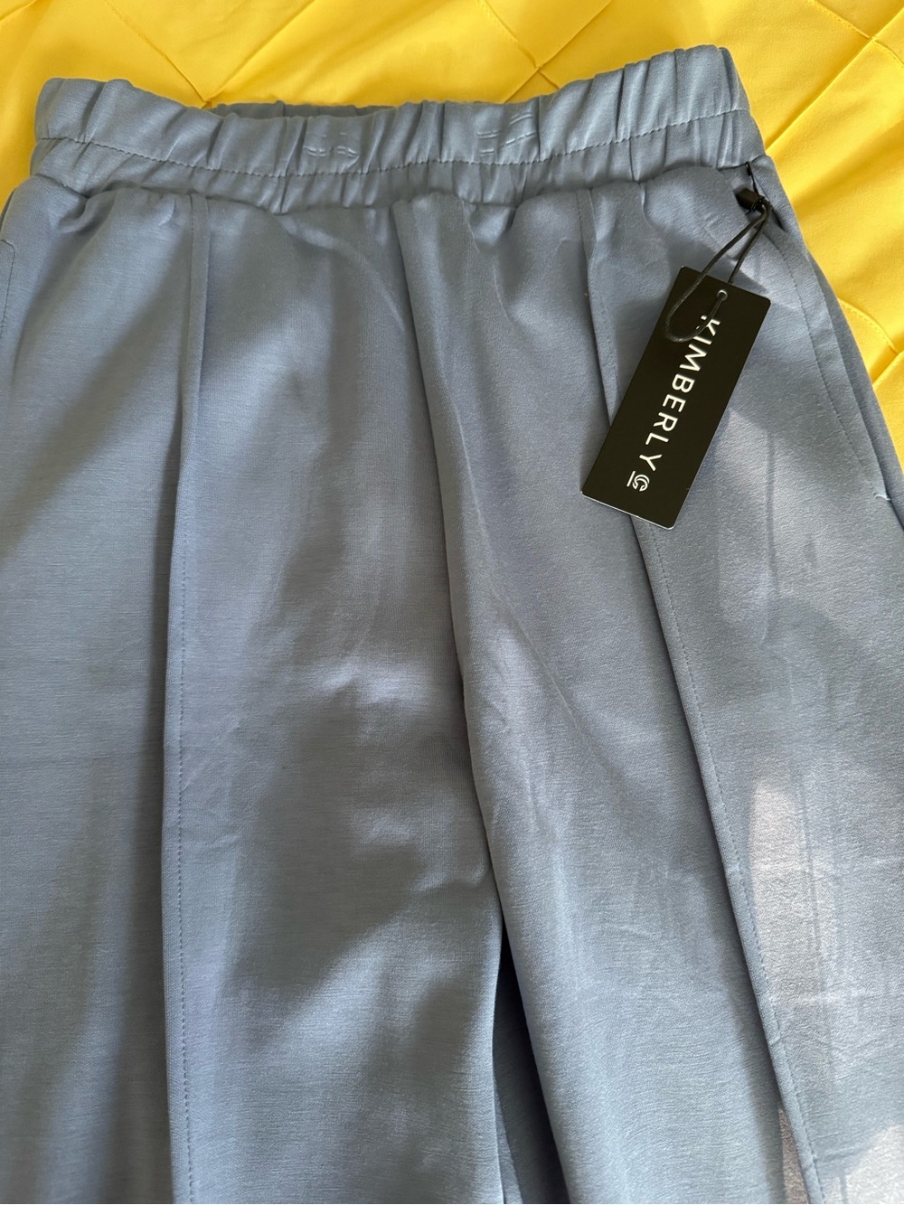 Kimberly C Dusty Blue Wide-Leg Pant with Elastic Waistband